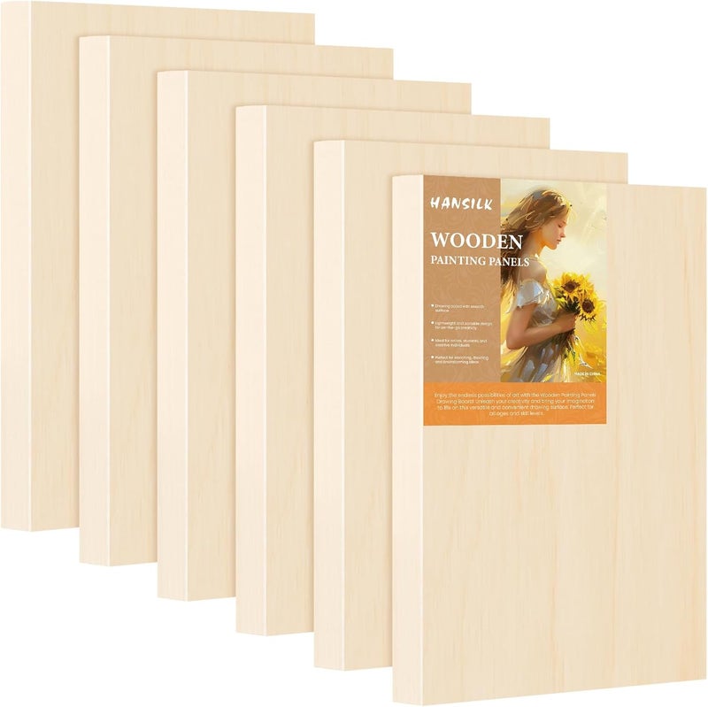 HANSILK Wood Art Boards - 6x8 Wood Canvas Panels Kit for Acrylic Pouring, Oil & Acrylic Painting, DIY Crafts - Premium Unfinished Wood Canvas Boards -6 Pack Studio Boards for Artists & Hobbyists - Image 1